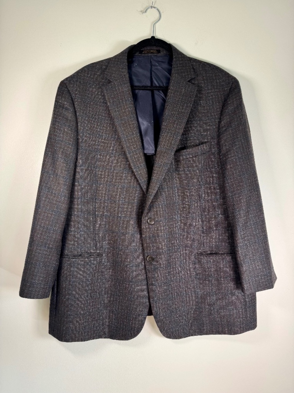 Jos. A. Bank Reserve Wool Cashmere Blend Blue Brown Plaid Blazer | Size 48 Reg